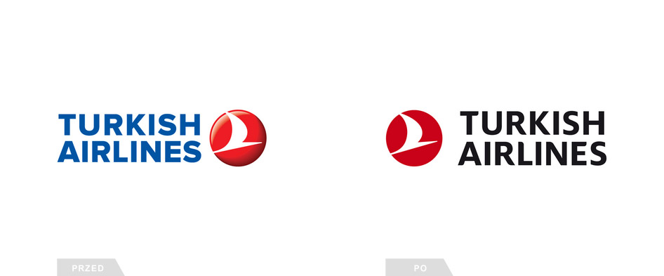 Turkish Airlines logo. Przed i po zmianie.