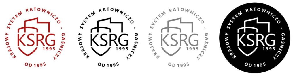 Różne kolorystycznie wersje logo KSRG